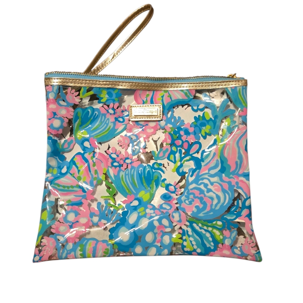 Lilly Pulitzer Blue and Pink Tropical Floral Clutch